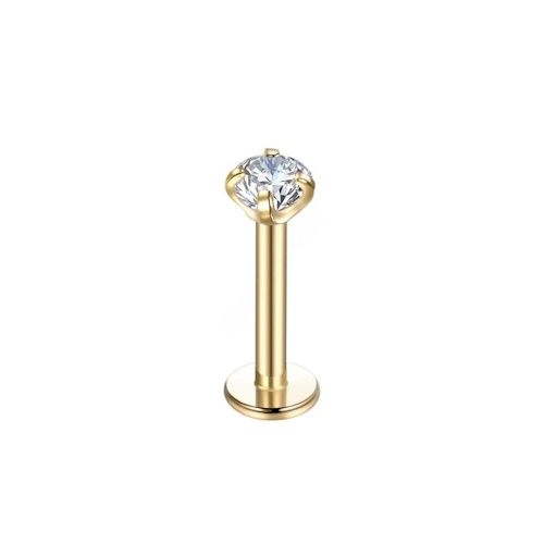 Piercing Labret Modelo 27 Rosca Interna Zircônia Aço PVD Gold